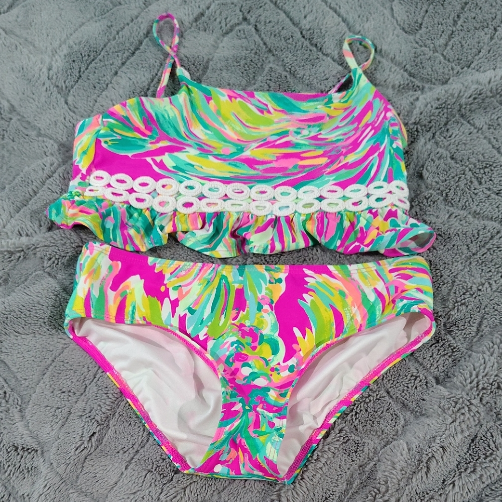 Lilly Pulitzer Pink and Green Ruffled Bikini